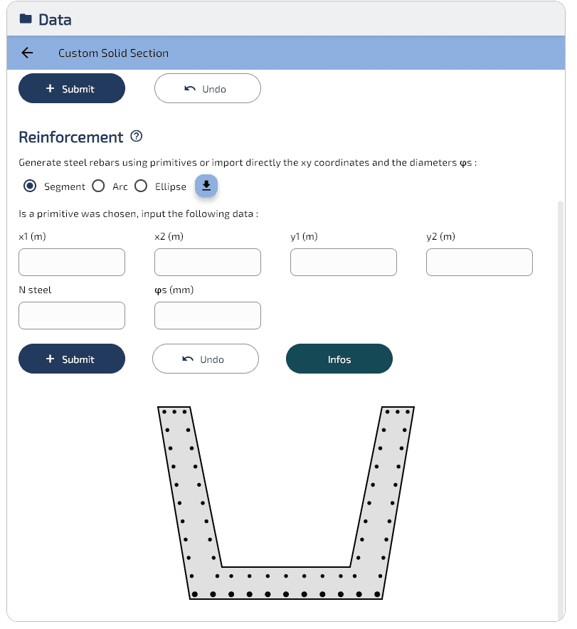Poutre en U — géométrie et armatures.